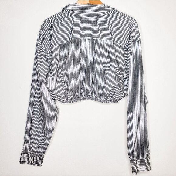 Furst of a Kind Reworked Navy Blue White Striped Strappy Button Down Polo Top OS - Picture 3 of 4